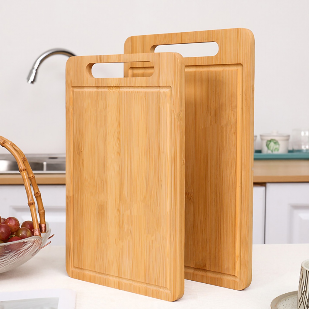 Bamboo Cutting Board with Cutout Handle and Juice Groove, Kitchen Chopping Board for Meat and