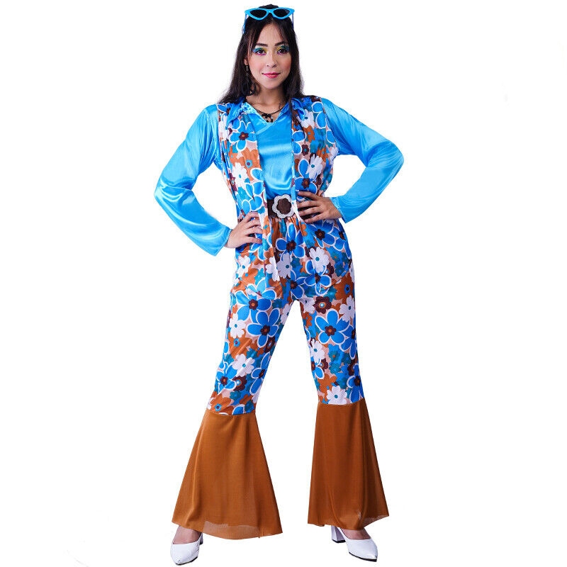 Women 60 70s Disco Dazzler Retro Costume Sparkle Metallic Hippie