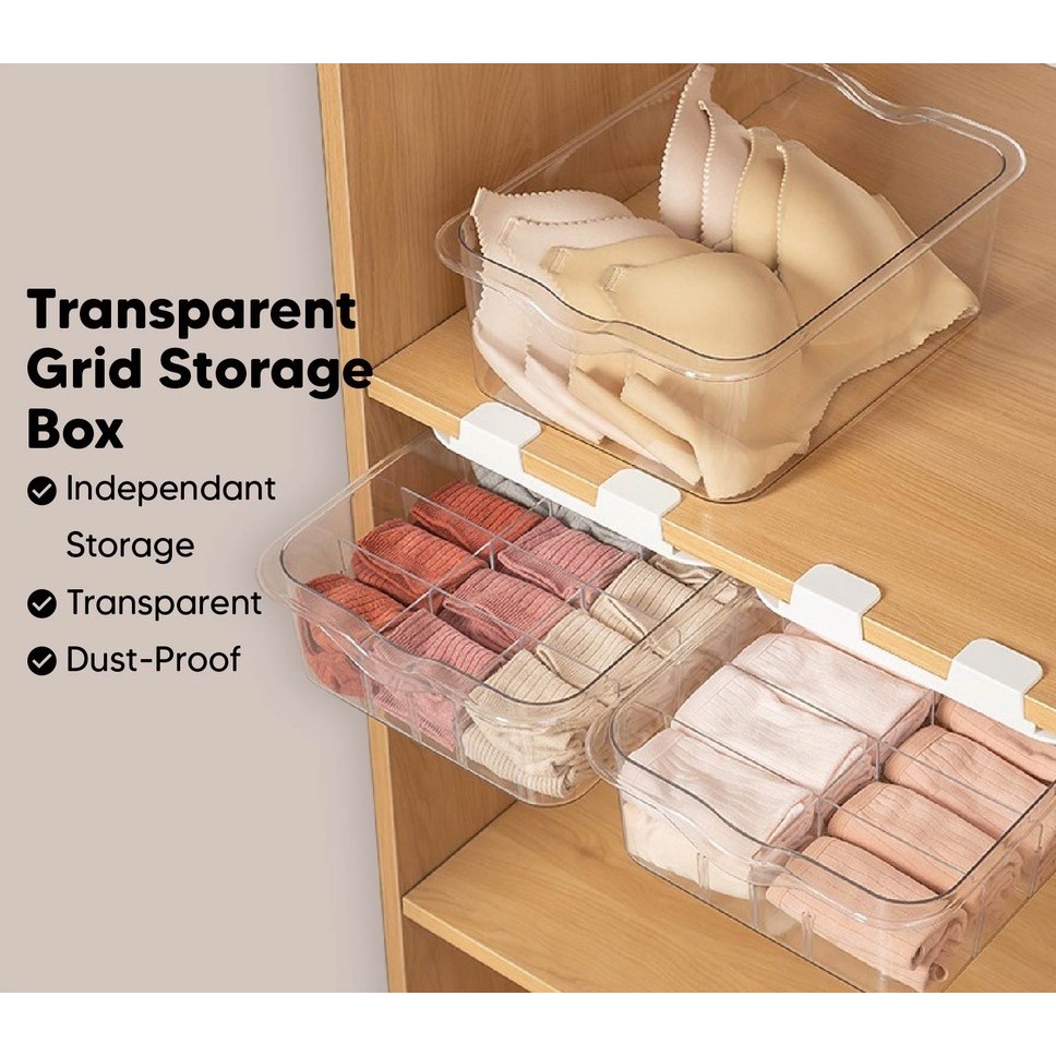 15 Grids Storage Box Transparent Under Drawer With Cover Stackable ...
