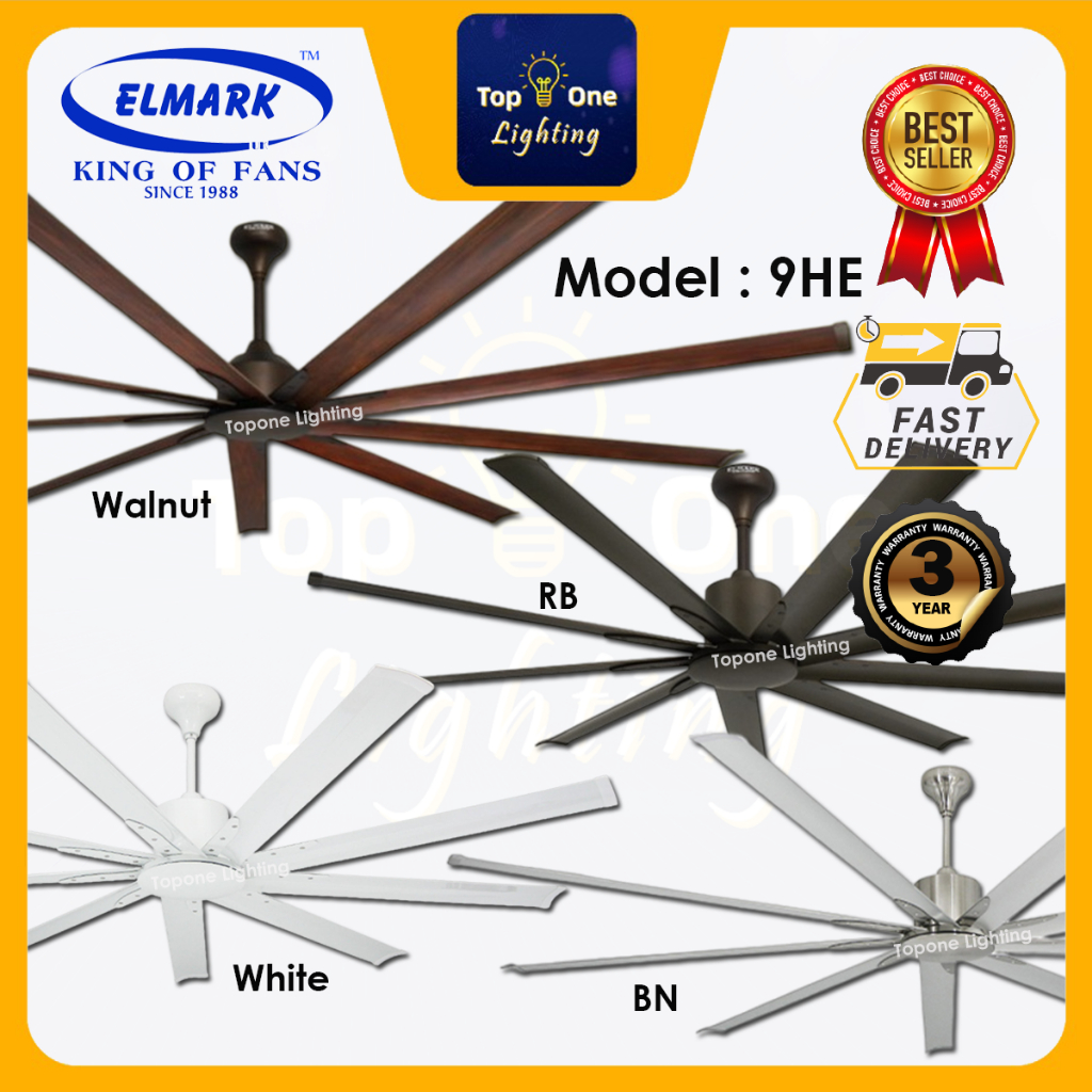 ELMARK 9HE 52" / 60" / 72" / 88" / 96" DC CEILING FAN 9 BLADES REMOTE