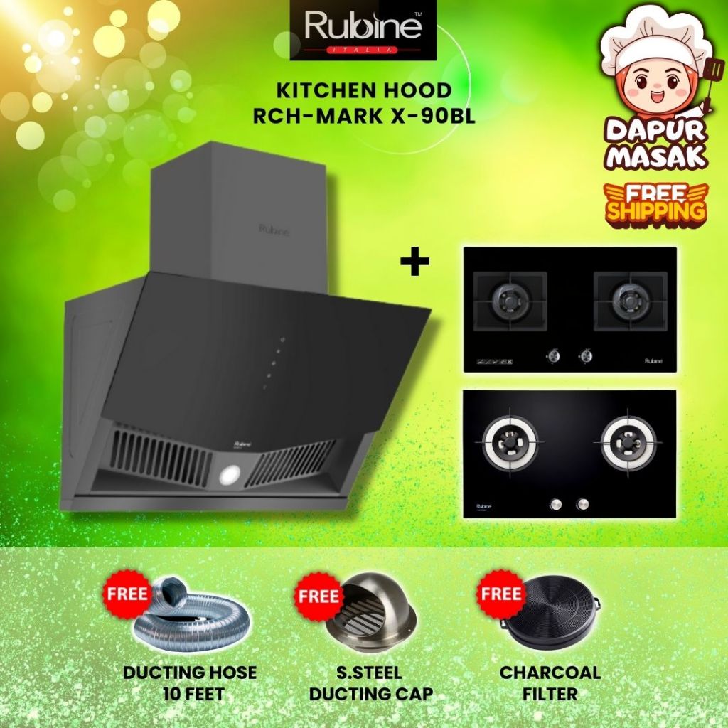 Dapur Masak Rubine Kitchen Hood and Hob Set RCH-MARK X-90BL Cooker Hood
