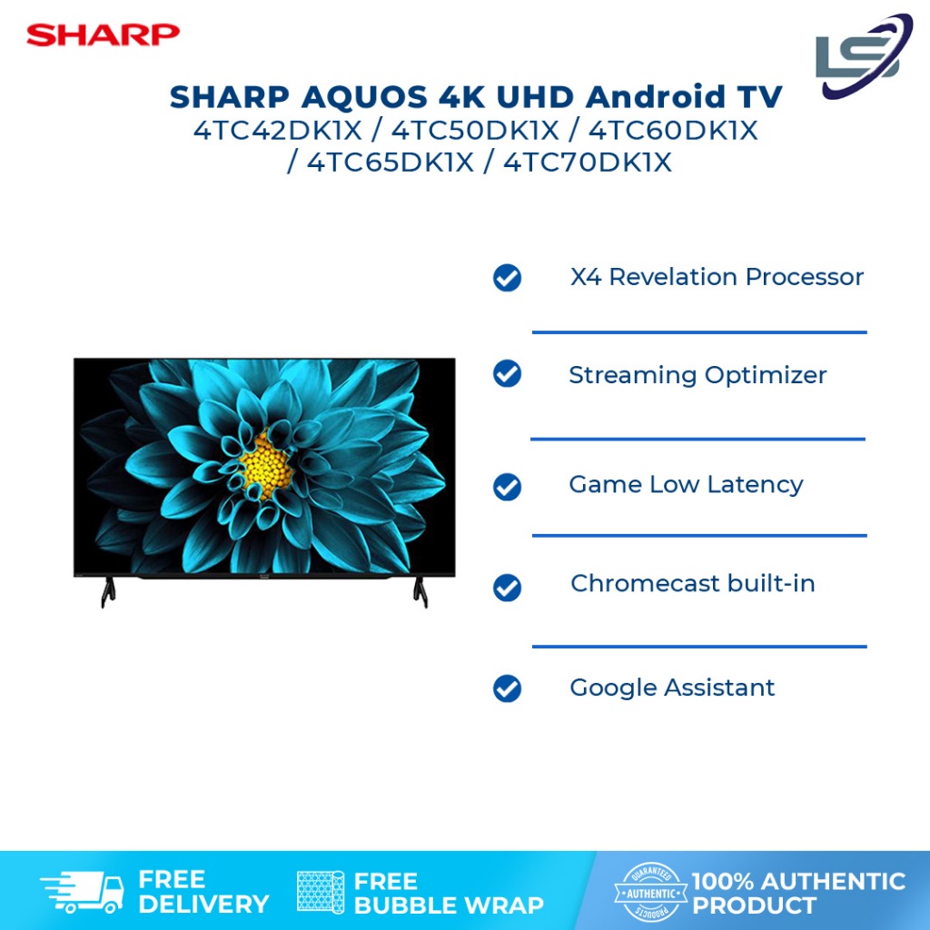 SHARP 42"/50"/60"/65" 4K UHD LED Android TV X4 Revelation Processor