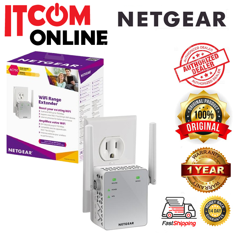 NETGEAR WIFI DUAL BAND AC750 RANGE EXTENDER (EX3700100UKS) Shopee