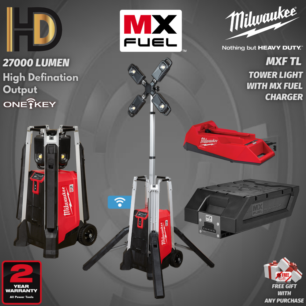 Milwaukee MX FUEL MXFTL Tower Light With MX FUEL Charger 27000 Lumen