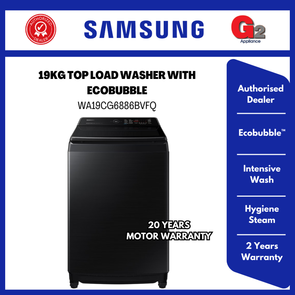 SAMSUNG [AUTHORISED DEALER] 19KG TOP LOAD WASHER WITH ECOBUBBLE