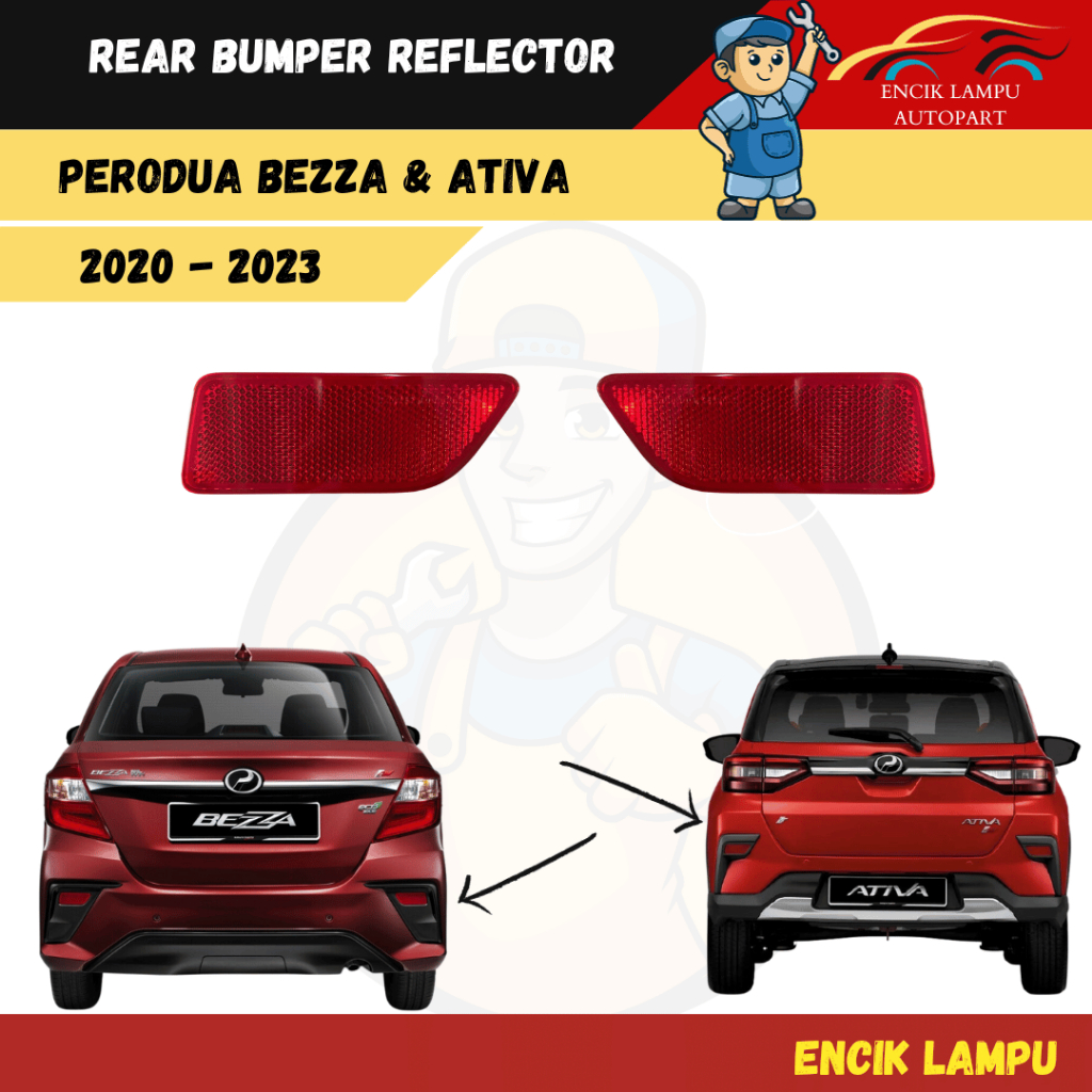 Perodua Bezza & Ativa 2020 - 2023 Rear Bumper Reflector Bumper Belakang ...