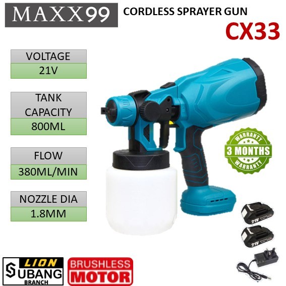 MAXX99 800W 21V 2000mAh Cordless Spray Gun/Portable Disinfectant Spray