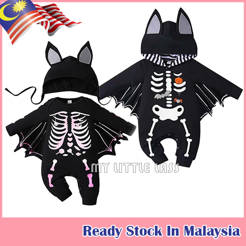 Baby Boy Girl Bat Costume Halloween Cosplay Black Hoodie Romper