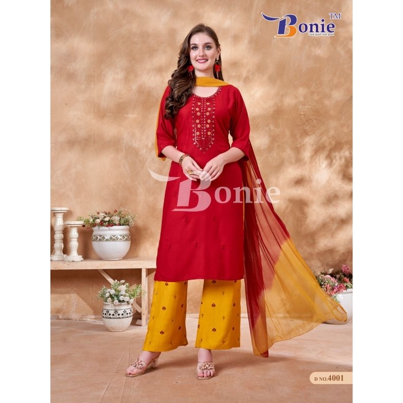 Silk Sequence Embroidery Work Designer Kurti Pant Dupatta Set