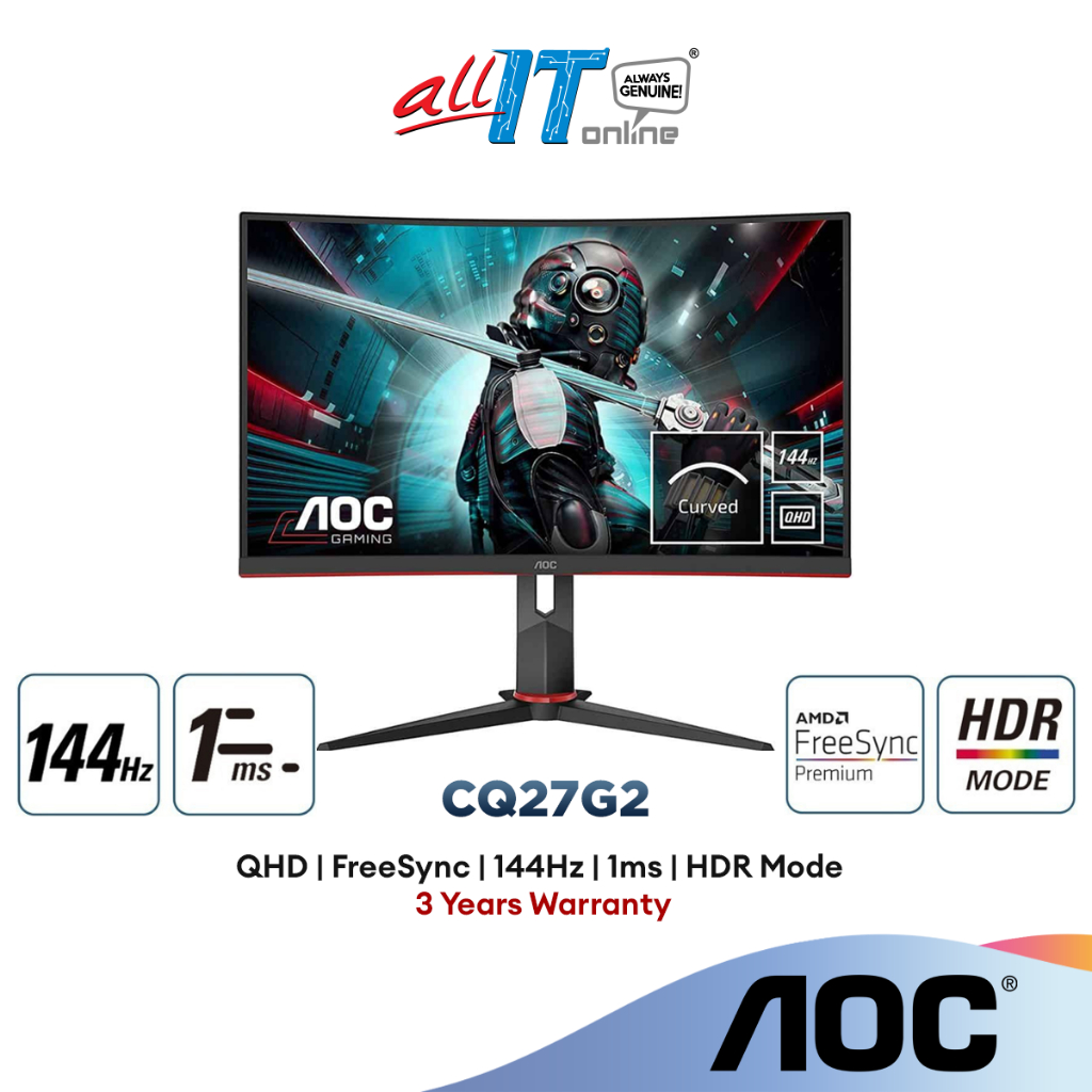 AOC CQ27G2 27" (QHD/VA/144HZ/1MS) HDR AdaptiveSync 1500R Curved Gaming
