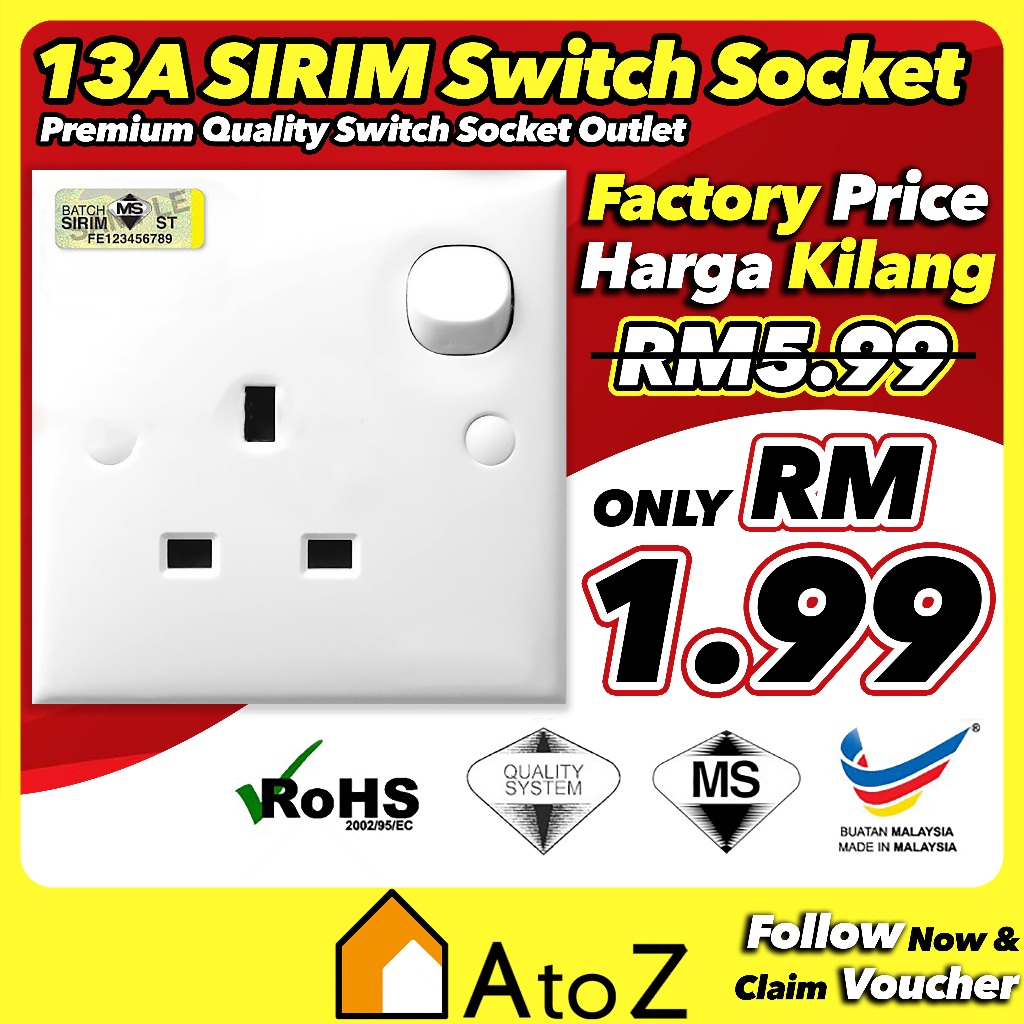 SIRIM 13A Switch Socket Outlet Bakelite Socket Plug Power Point Tahan Panas Heat Resist [ME