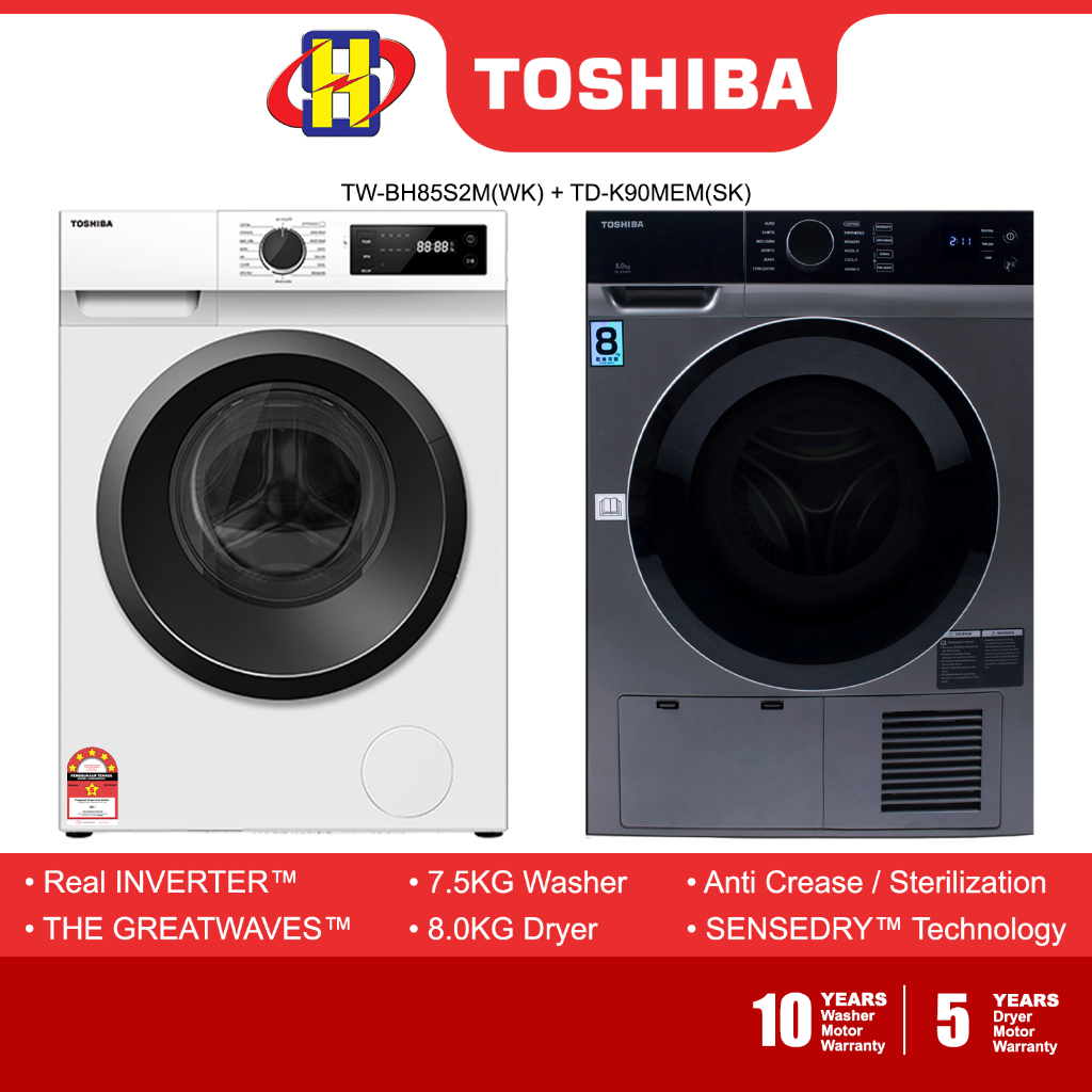 Toshiba Washing Machine and Condenser Dryer (7.5KG/8KG) Combo Washer