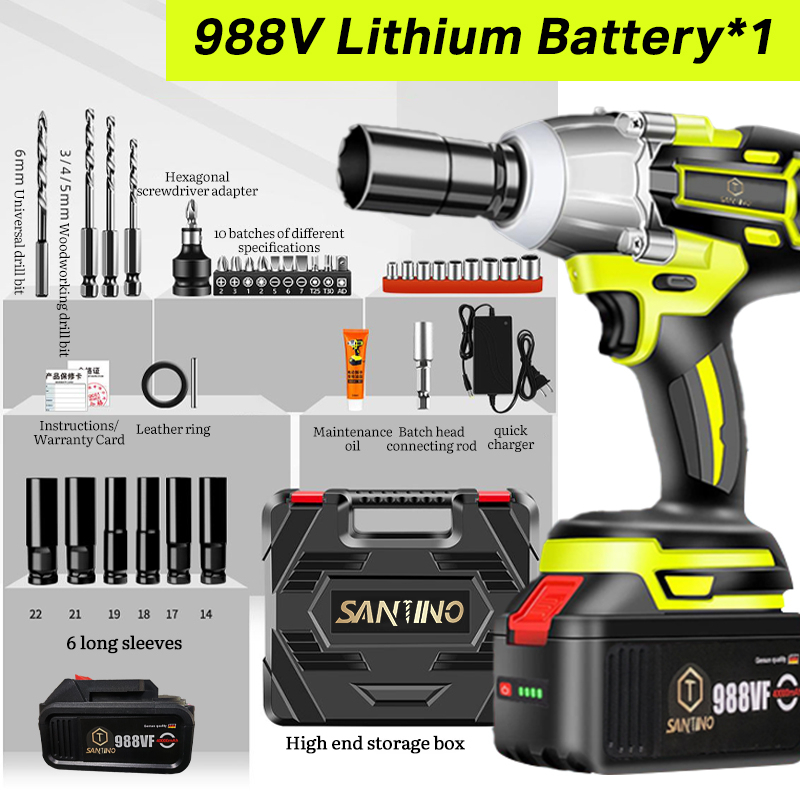 SANTINO Electric Wrench Brushless Impact Wrench Screwdriver Drill 3-in-1 High Torque 1/2" r Cordless