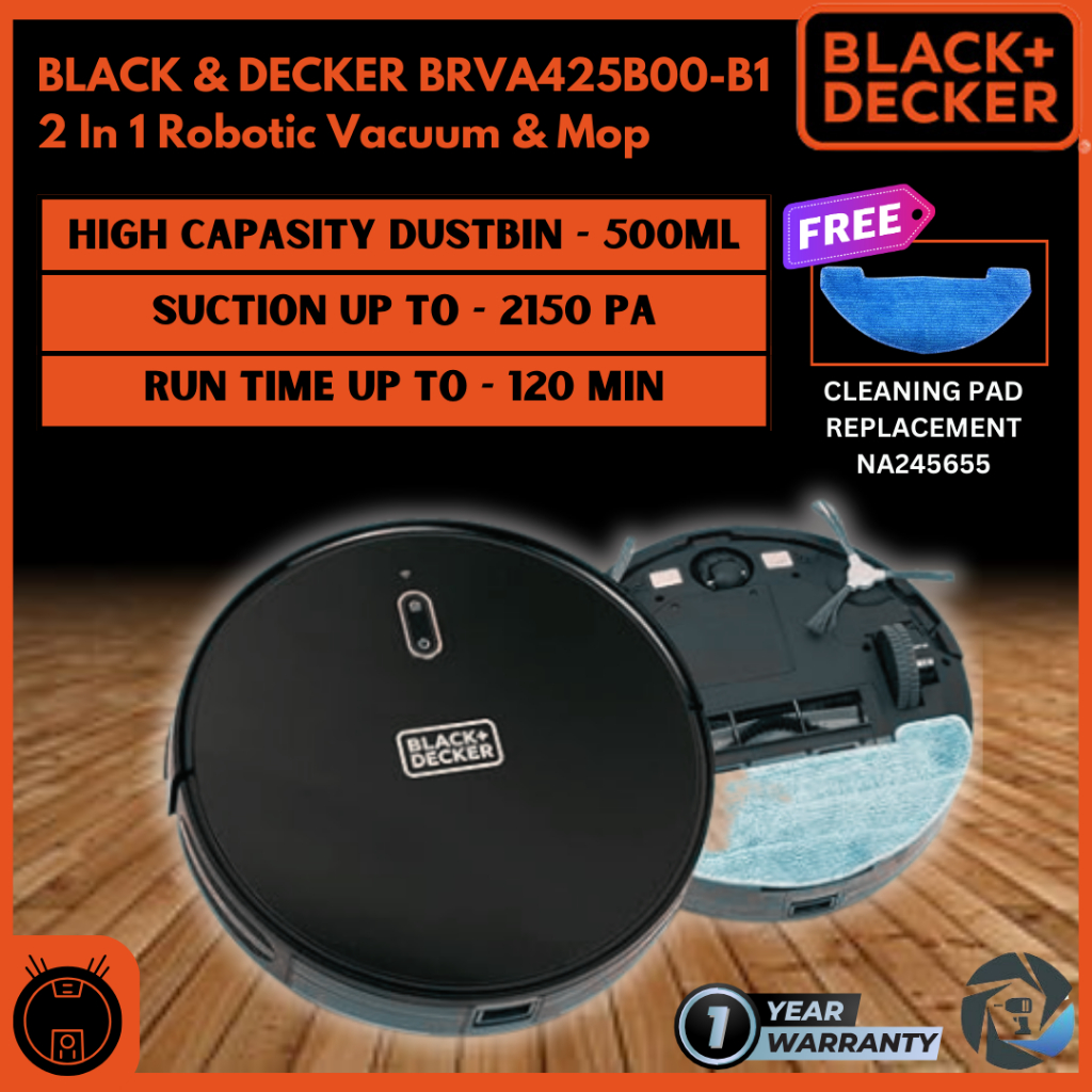 BLACK DECKER BRVA425B00 B1 2 In 1 Robotic Vacuum Mop WITH FREE REPLACEMENT PAD NA245655 1 YEAR WA