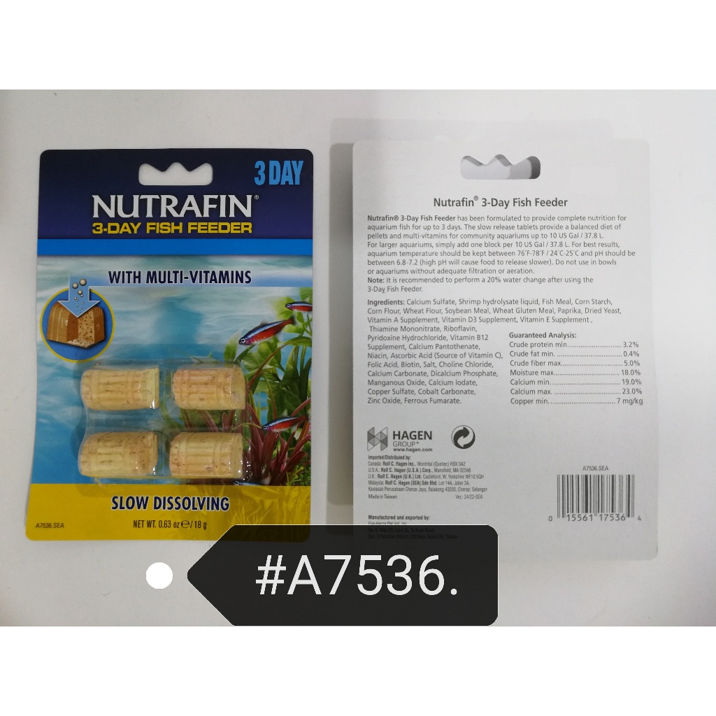 Nutrafin 3-Day Fish Feeder Weekend Holiday Food Block 3-Days 3 Day Days ...