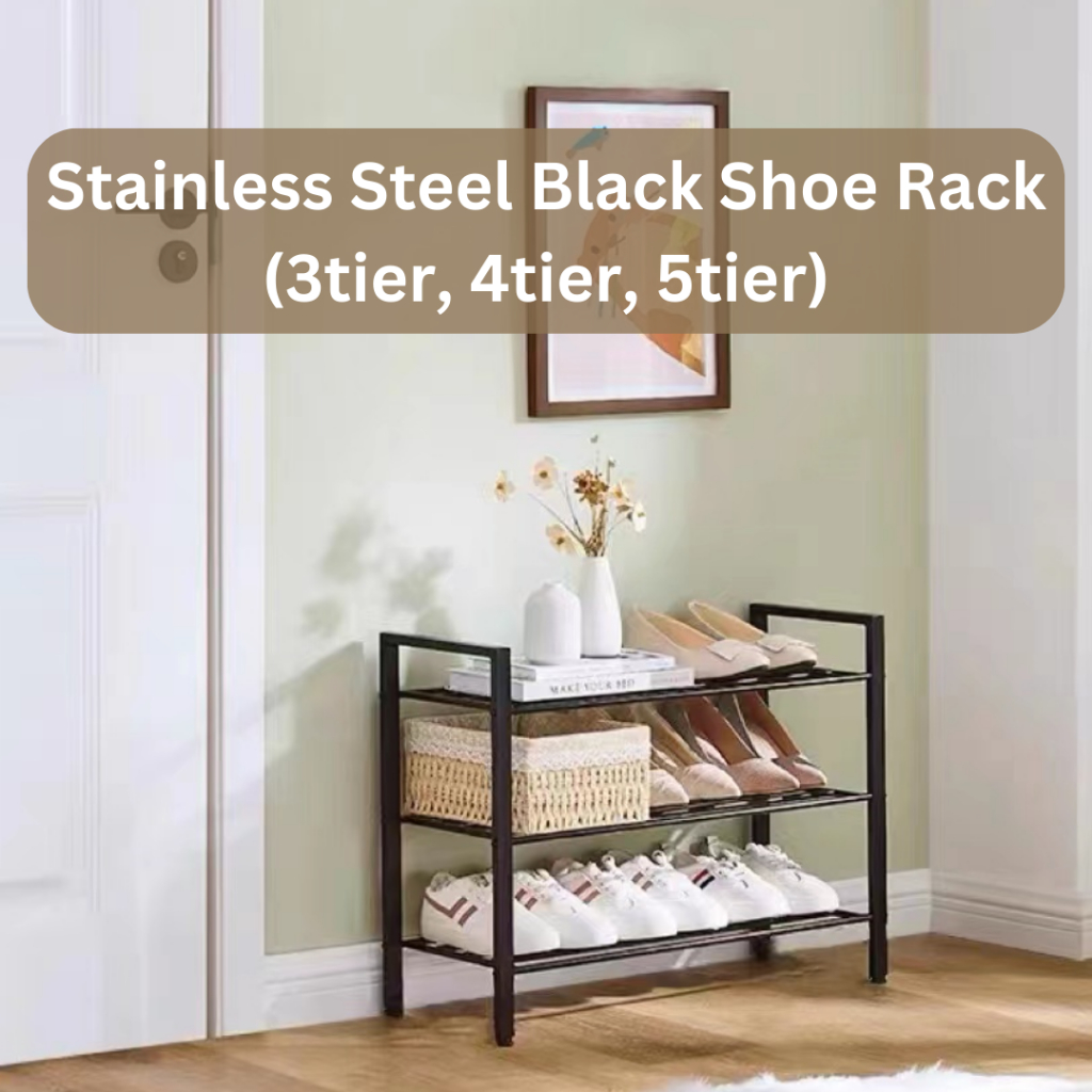 Stainless Steel Black Shoe Rack (3tier, 4tier, 5tier) | Shopee Malaysia
