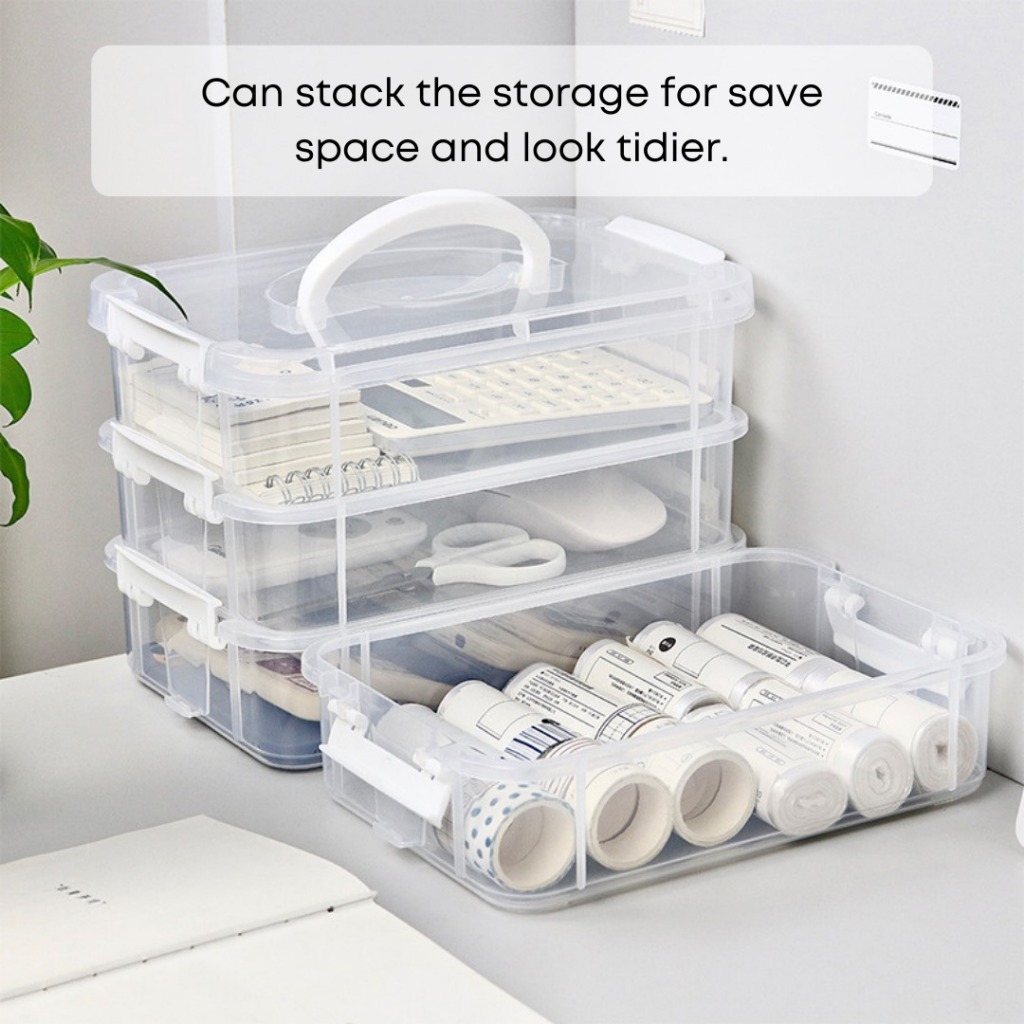 4 Layers Container Transparent Stacking Storage Box Stationery ...