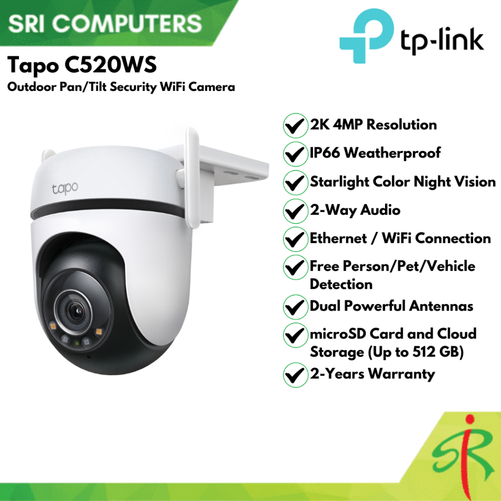 [2-YEARS WARRANTY] TP-LINK TAPO C520WS 2K 4MP Outdoor Pan/Tilt Security ...