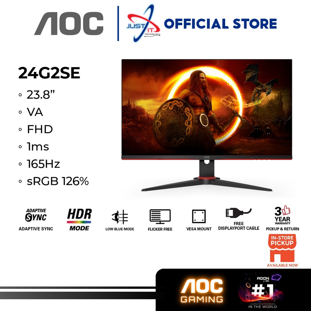 AOC 24G2SE 165Hz 23.8" FHD VA 1Ms Adaptive Sync HDR Mode Gaming Monitor