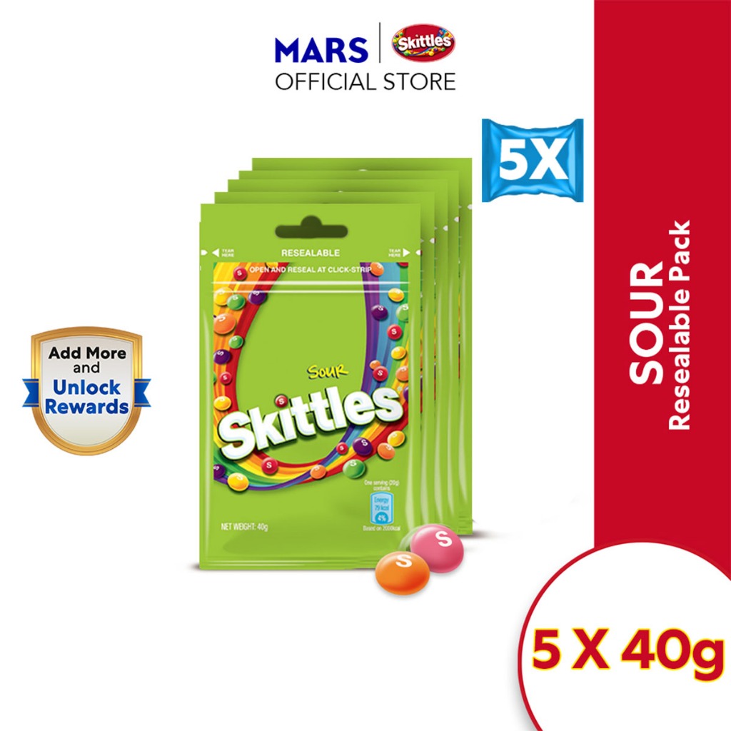 [Bundle of 5] Skittles Sour Bag Chewy Candy Fruity (40g) Shopee Malaysia