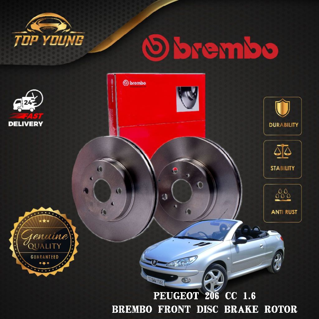 BREMBO PEUGEOT 206 CC 1.6 FRONT ( DEPAN ) 100 ORIGINAL BREMBO DISC