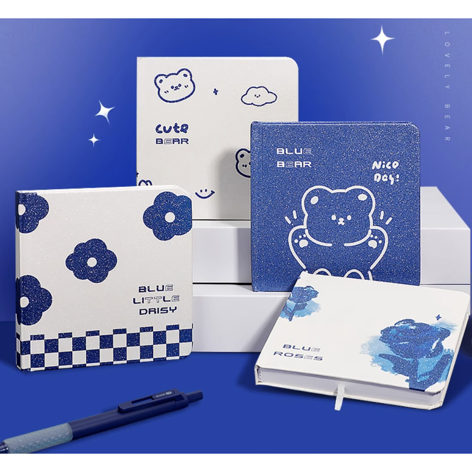 Klein Blue Cute Bear Square Notebook Handbook Diary With Grid 克莱因蓝可爱小熊方 ...