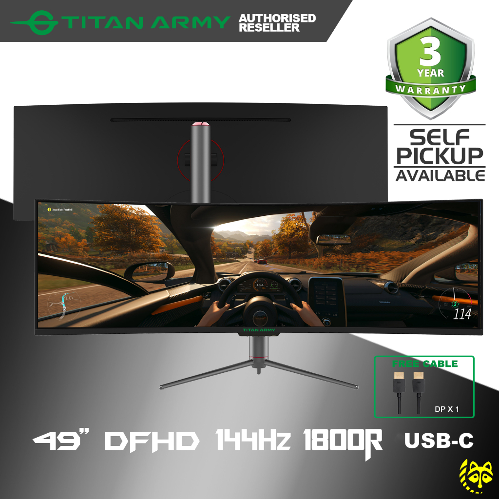 TITAN ARMY 49" Curved 144Hz HDR400 USB-C Speaker Adaptive Sync DFHD ...