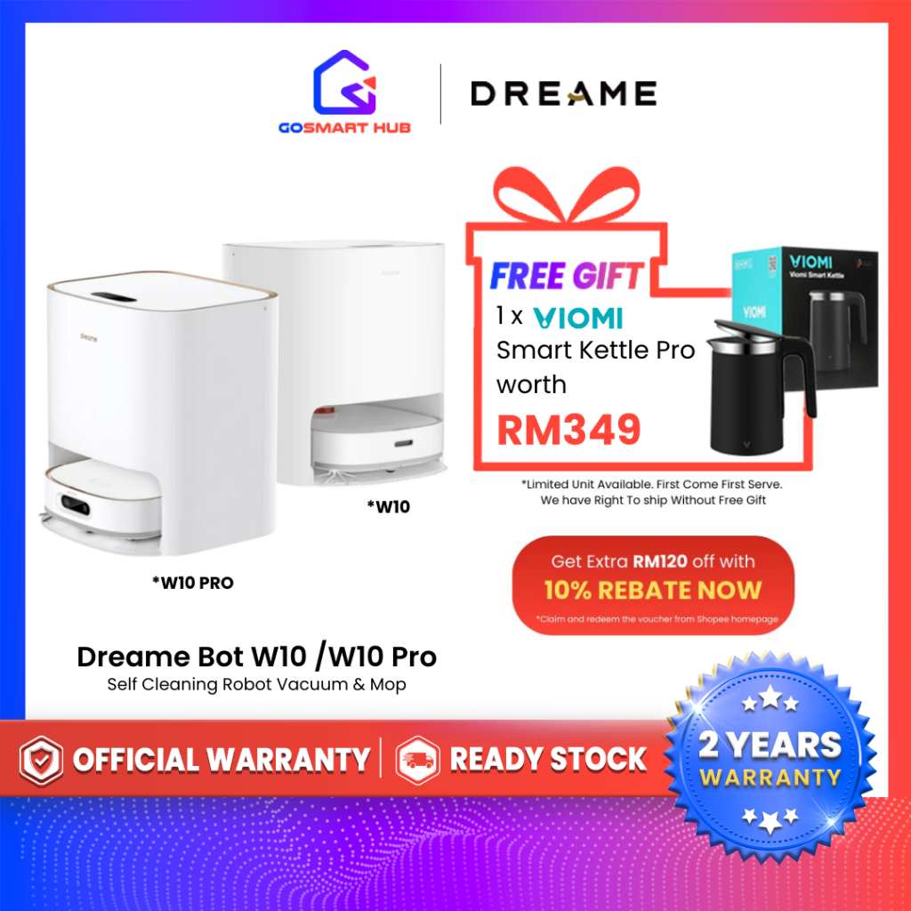 Dreame W10/W10 Pro SelfClean Robot Vacuum I 210 Mins Run Time I Auto