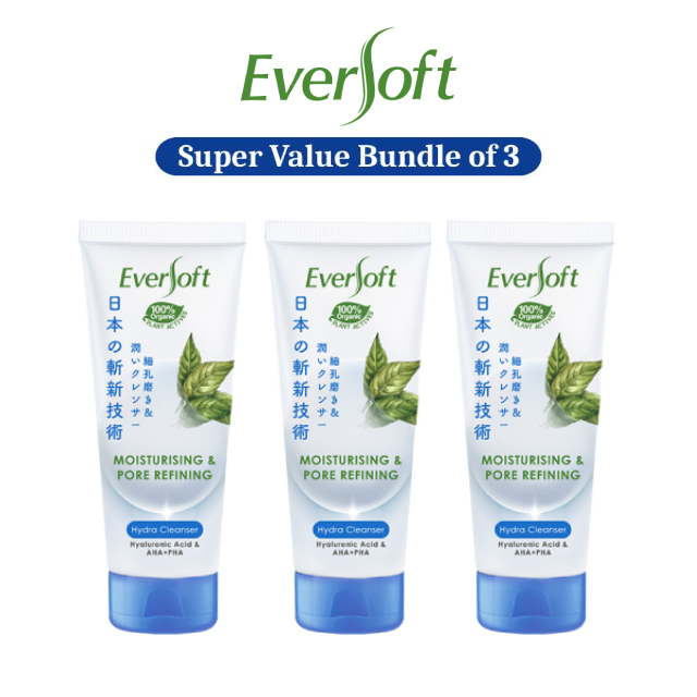 EVERSOFT Hydra Green Tea Cleanser 100g x3 Exfoliate Dead Skin