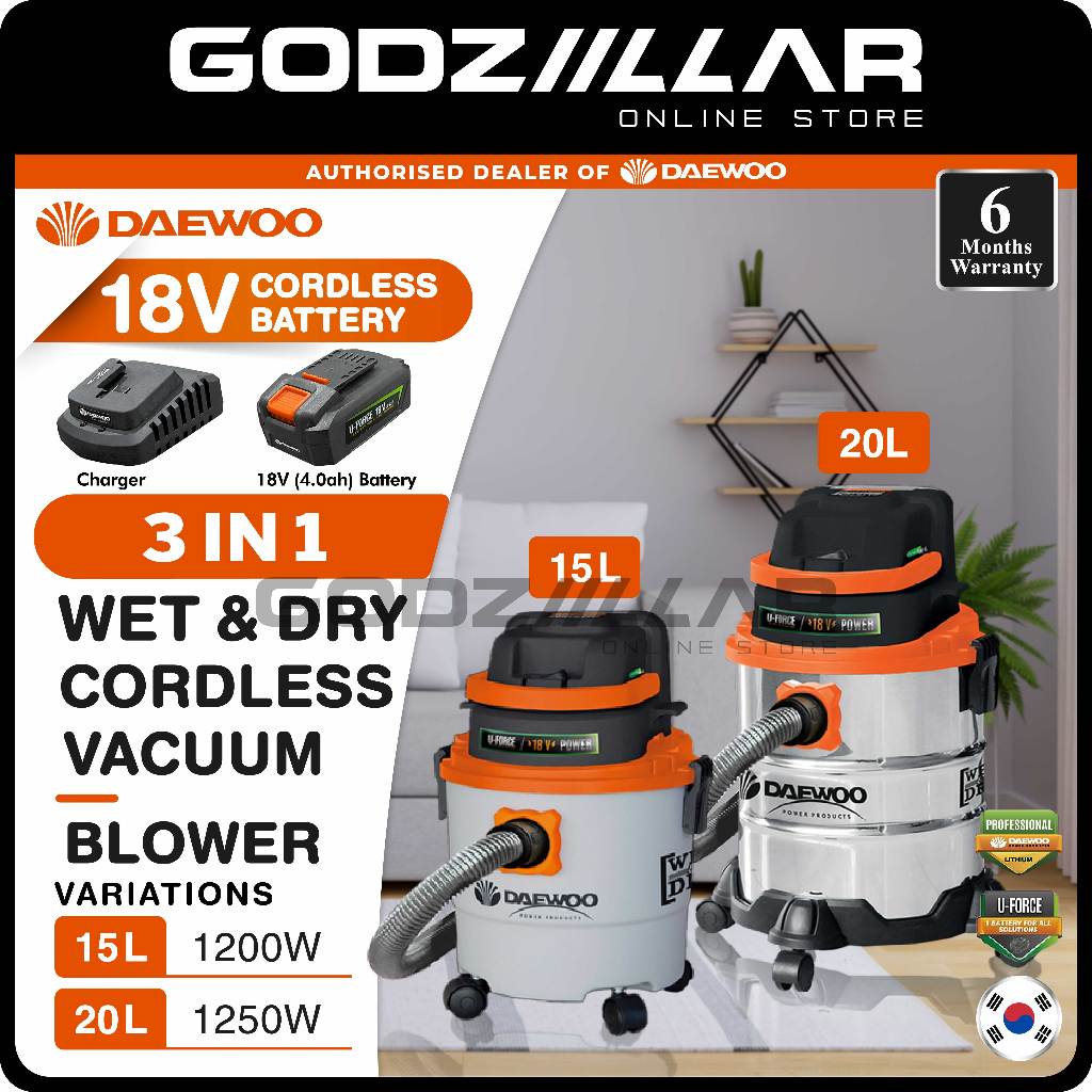 (Cordless) Daewoo 18V Cordless Battery Vacuum Cleaner Wet & Dry