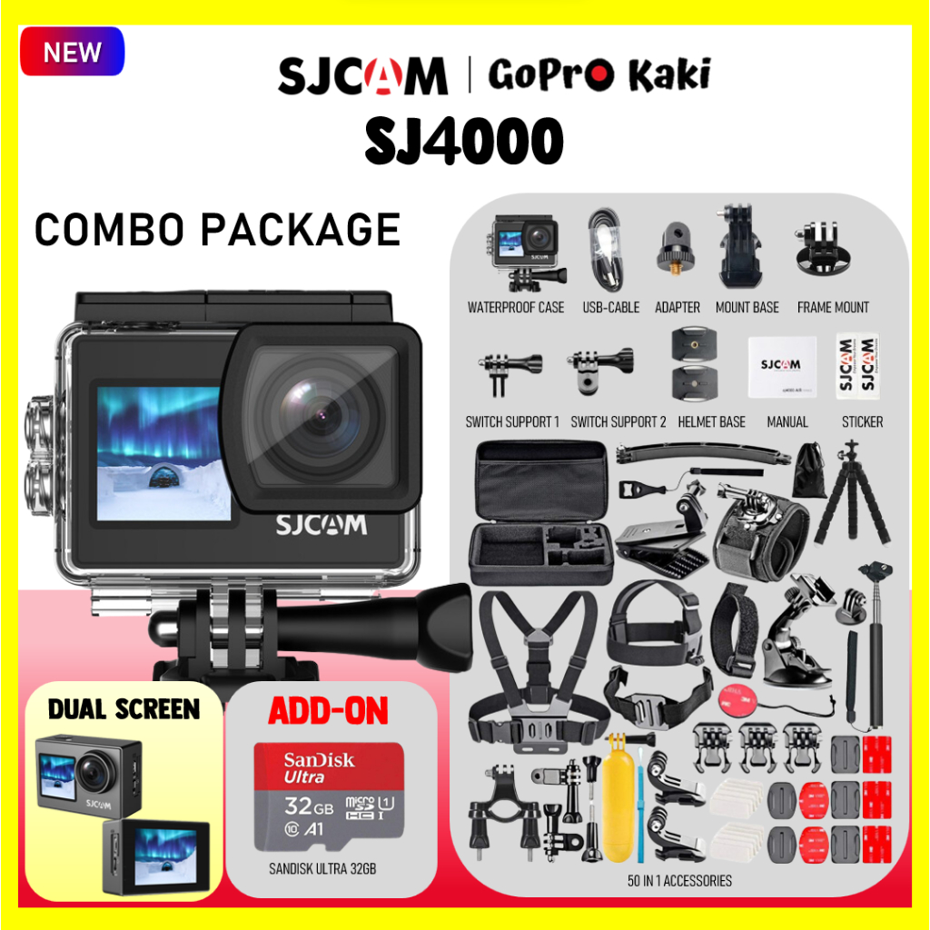 SJCAM SJ4000 Action Camera Dual Screen 4K Ultra HD Underwater Camera 30 ...