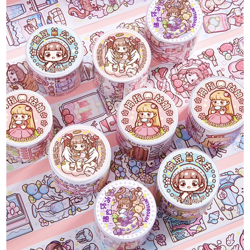 YOYOBRIN Cute Girl Cartoon Journal Handbook Washi Tape Stickers 1 Loop ...