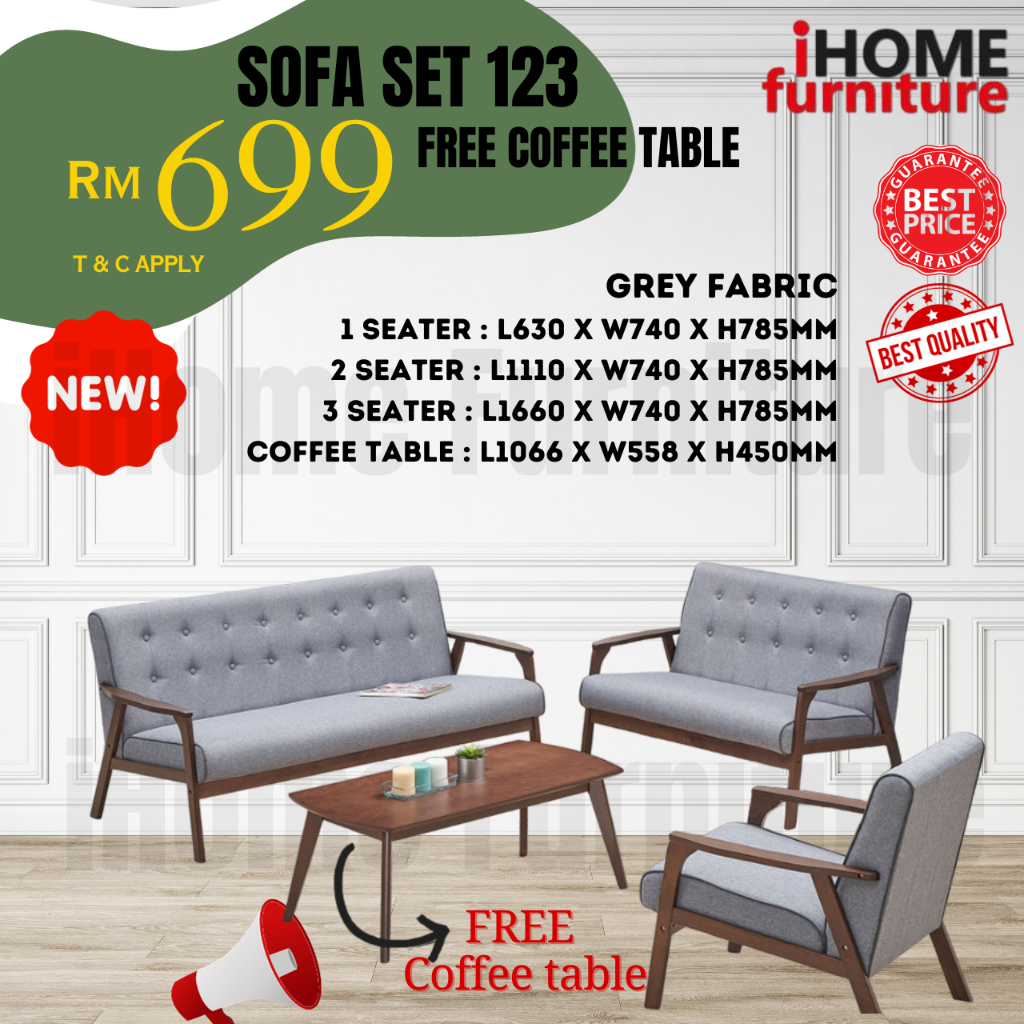 iHOME FURNITURE SABAH 🔥READY STOCK🔥FABRIC OR PU SOFA SET 123 FREE