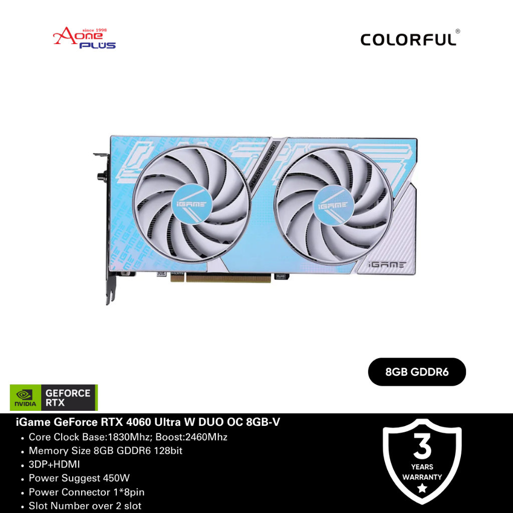 (AONE PLUS SS2) Colorful IGame GeForce RTX 4060 Ultra W DUO OC 8GB-V ...