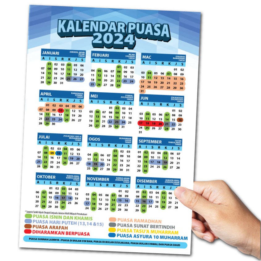Kalendar Puasa 2024 A4 Laminate Tanda Untuk Puasa Sunat Wajib Dan Haram Shopee Malaysia 5199