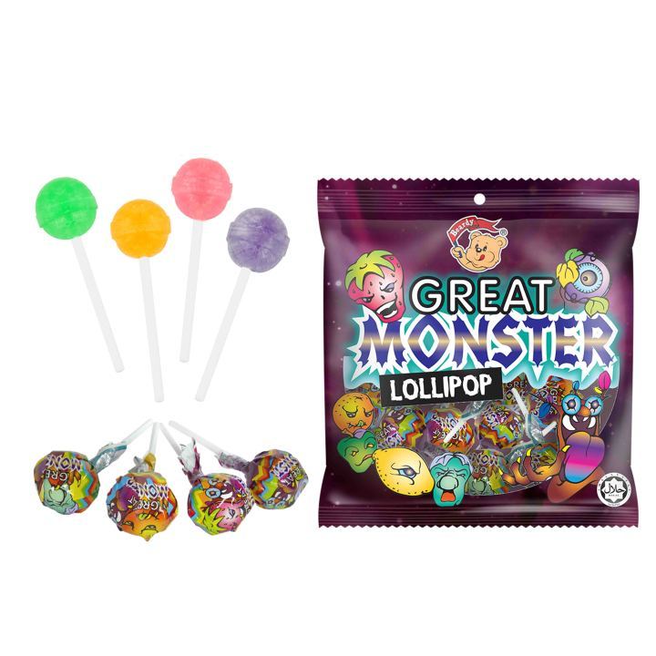 Great Monster Candy Scary Eyes Halloween Assorted Fruit Flavour Great Monster Lollipop Halal 7532