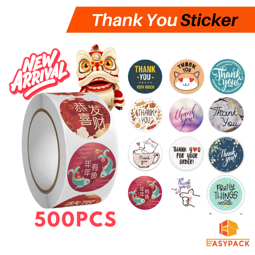 EASYPACK 500pcs Thank You Sticker Seal Label Sticker Terima Kasih ...