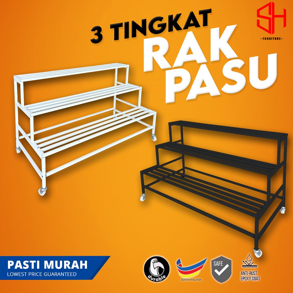 3 Tier Flower Rack Plant Rack Steel Outdoor Rak Pasu Pokok Bunga
