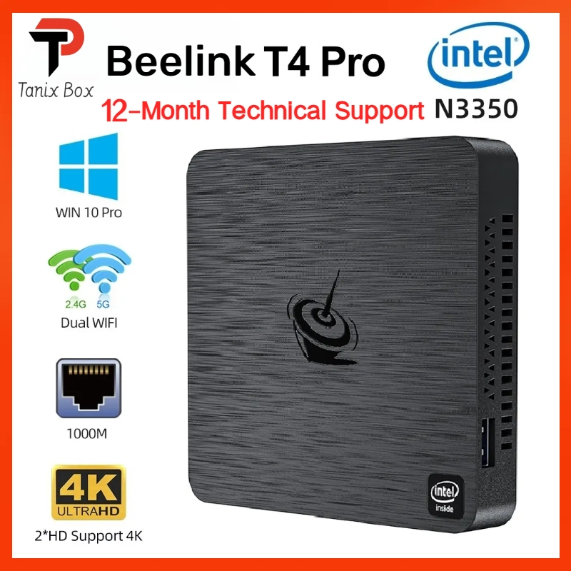 Beelink T4 Pro Mini PC, Intel N3350(Up to 2.4GHz), 4G LPDDR3 64G eMMC Mini  Computer, Mini Desktop Computer Support Dual HDMI 4K Display