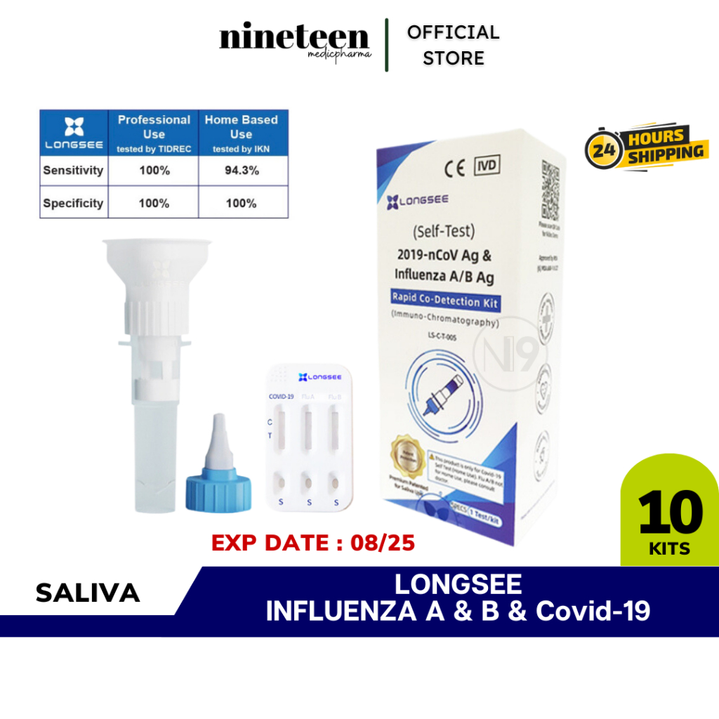 [INFLUENZA + Covid19 ] LONGSEE 3 in 1 Saliva Antigen Covid 19 Rapid