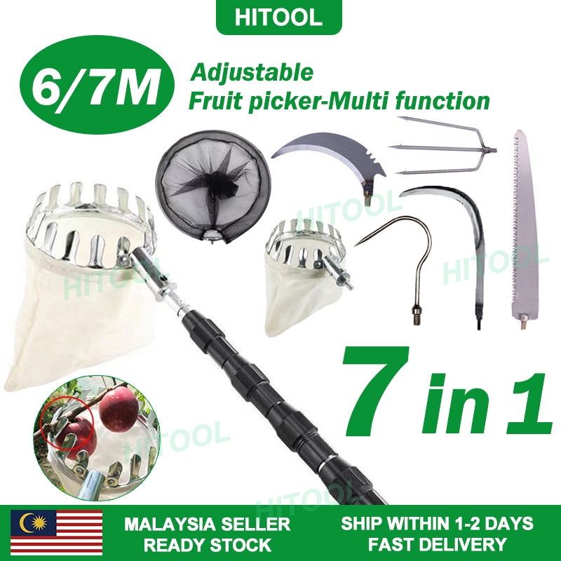 6/7 meter high telescopic rod stainless steel hook saw galah kait buah ...