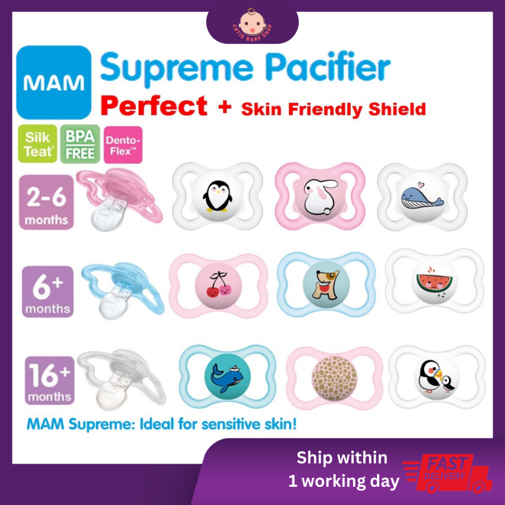 MAM Supreme Soother Pacifier 2-6m/ 6m+/ 16m+ Orthodontic Baby Soother ...
