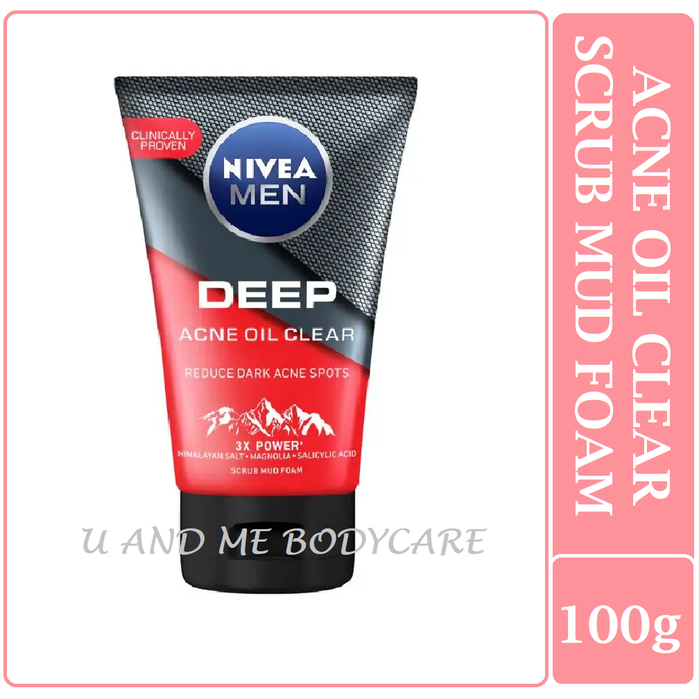 NIVEA MEN DEEP ACNE OIL CLEAR SCRUB MUD FOAM 100g NEW | Shopee Malaysia