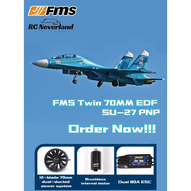 FMS Twin 70mm EDF SU27 PNP 6S RC Airplane Airplane Aircraft fixed wing