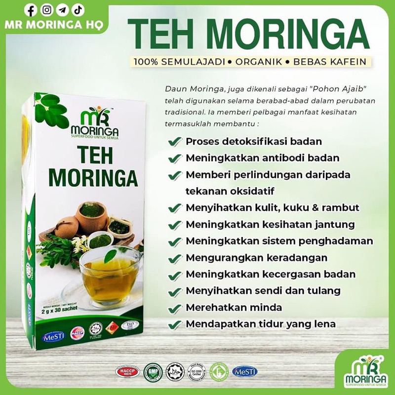 Teh Moringa Tea Bags MR Moringa Tanpa Gula Anti Oksidan dan Anti ...