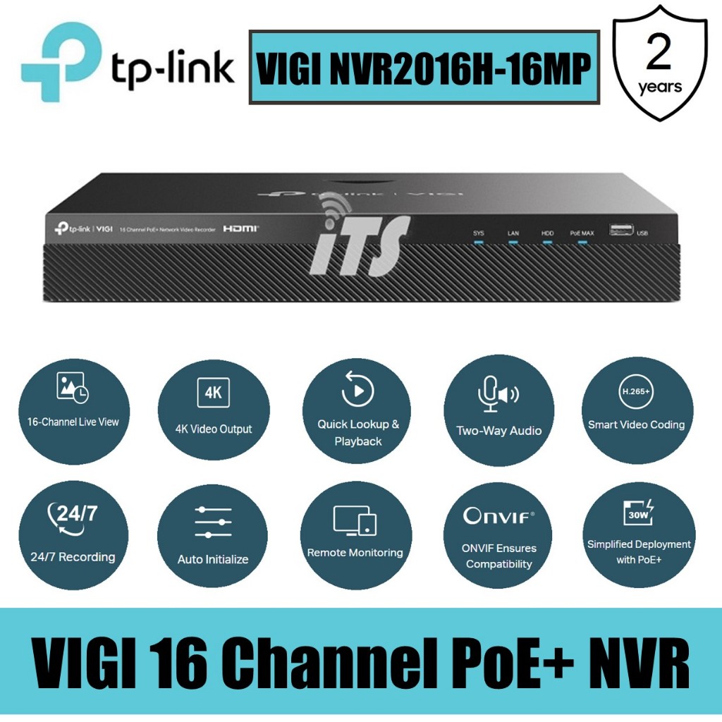 TP-Link VIGI 16 Channel PoE+ Network Video Recorder - 140W PoE Budget ...