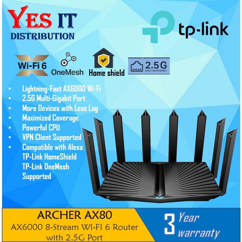 TP-Link Archer AX80 AX6000 8-Stream Wi-Fi 6 Router with 2.5G Port