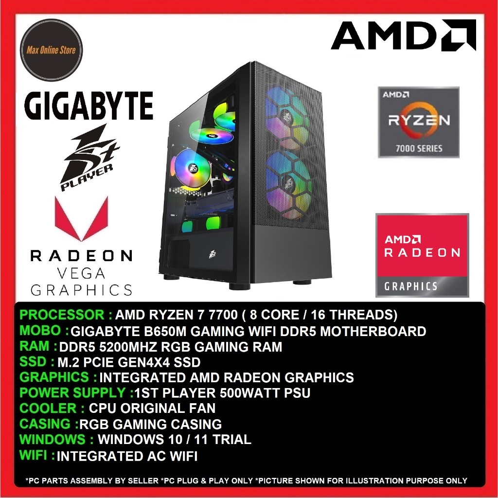 Gaming PC Desktop AMD Ryzen 7 7700/16GB/32GB/256GB SSD/512GB SSD/1TB