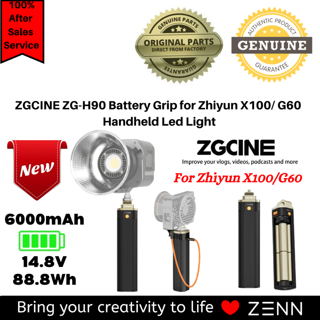 ZGCINE ZG-H90 Batteriegriff, 88,8WH Handgrip, unterstützt USBC PD in/Out, D- Tap-Ausgang, mit Arri-Schnittstelle, Lichtständer-Adapter (w/1/4 Zoll Thread), das dem Handheld-Videolicht gewidmet ist