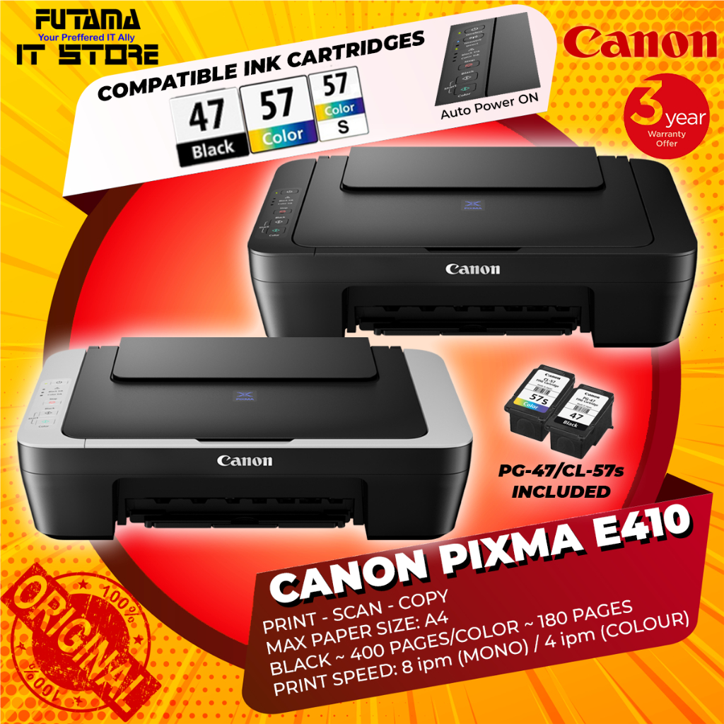 Canon PIXMA E410 Inkjet Printer Print, Copy, Scan / Compact Allin